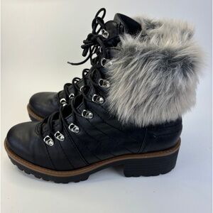 Kaari Blue Katie Combat Boot~ Black~ with Fur Trim~ Size 8.5